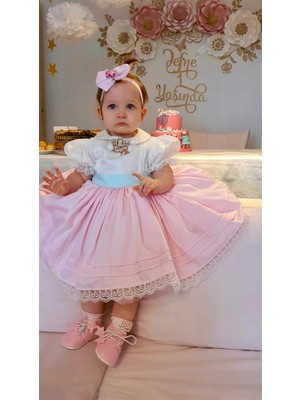 Hly Karol Tekstil Roses Fiyonklu Vintage Kız Bebek Elbisesi, Özel Dikim Kız Çocuk Elbisesi, Doğum Günü Elbisesi, Fotoğraf Çekim Elbisesi, Kız Bebek Hediyesi, 0-7 Yaşa Uygun