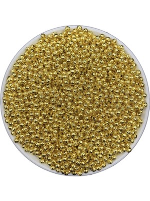 Hedef Bijuteri 4mm Gold / Altın Sarısı Renk Çizgili Metal Demir Top Boncuk,takı Yapım Boncuğu (25GR ~400 Adet)