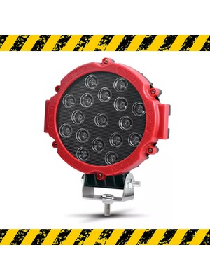 Friemats Off Road Projektör Metal Kapak Beyaz Işık 17 LED Yuvarlak 18 cm Kırmızı Çerçeve 1 Adet