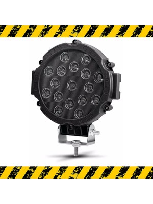 Friemats Off Road Projektör Metal Kapak Beyaz Işık 17 LED Yuvarlak 18 cm Siyah Çerçeve 1 Adet