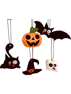 CCA Accessory Halloween, Cadılar Bayramı 5li Süs Seti "yarasa, Bal Kabağı, Hayalet, Kedi, Şapka"