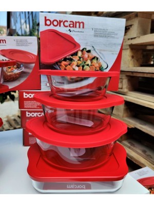 Paşabahçe 4'lü Kırmızı Kapaklı Borcam Saklama Kabı Seti (1950 cc, 2100 cc, 1450 cc, 840 cc) - Pratik ve Şık