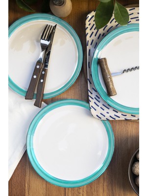 M'art Home Parthenia Turkuaz Kenarlı 6lı Pasta Seti-21 cm