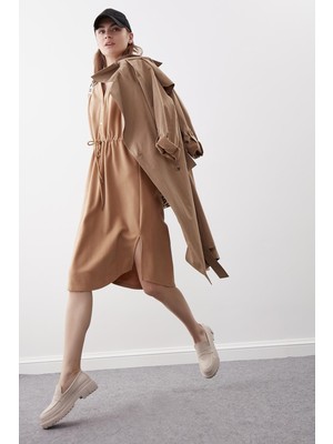 Vitrin Düğmeli Beli Büzgülü Örme Elbise