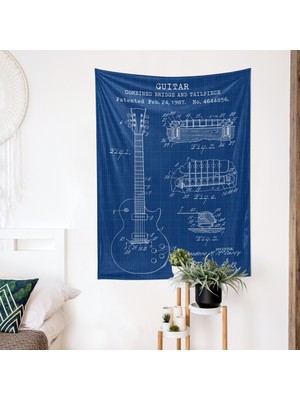 The Lucid Lab Gibson Les Paul Gitar Blueprint Tapestry  Gitarlı Duvar Örtüsü Müzik Oda Dekorasyonu