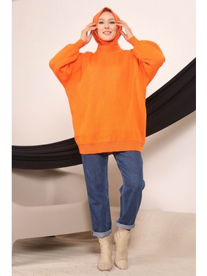 İmaj Butik Orange Kadın Modest Balıkçı Yaka  Balon Kol Tesettür Triko Tunik