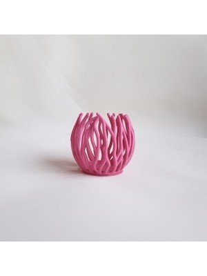 3D Sepetim Dekoratif Pembe Mercan Temalı Mumluk 92X92X82 mm