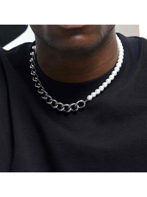 Mupte Jewelry Mupten Erkek Çelik Zincirli Inci Kolye