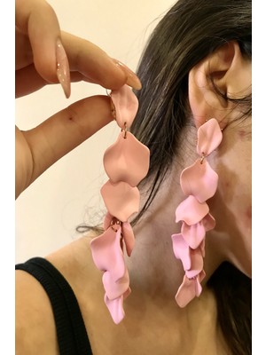 Als Accessories Pudra Renk Yaprak Uzun Model Akrilik Sallantılı Küpe