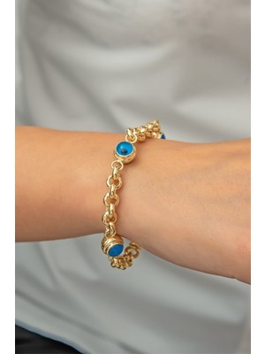 Takıştır Altın Kaplama Nazar Boncuklu Göz Bileklik