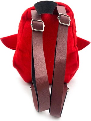 Okfis Penguen Figürlü Suni Deri Detaylı Çocuk Kırmızı Sırt Çantası 20X22 cm