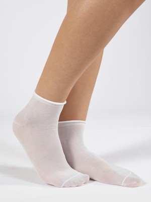 Forwena Beyaz Simli Collection Quarter Lastiksiz Dikişsiz Kadın Yarım Soket Çorap