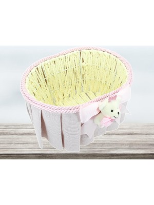 Süsle Bebek ve Parti Ayıcıklı Oval Sepet, Pembe Süslü