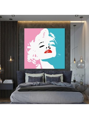 SML Tablo Marilyn Monroe Kırmızı Rujlu Kadın Retro Woman Kanvas Tablo