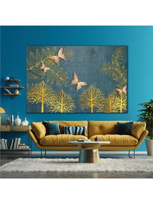 SML Tablo Altın İşlemeli Ağaç Kelebek Dekoratif Modern Sanat Kanvas Tablo