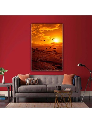 SML Tablo Gün Batımı Ve Martılar Güneş Manzara Doğa Kanvas Tablo