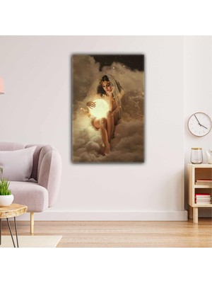 SML Tablo Nü Kadın Ay Temalı Bulut Duvak Tül Makyaj Kanvas Tablo