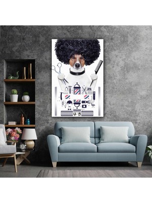 SML Tablo Kuaför Saç Sakal Traş Köpek Tarak Dekoratif Kanvas Tablo