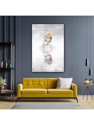 SML Tablo Altın Çiçek Kafalı Yüzen Kadın Modern Kanvas Tablo
