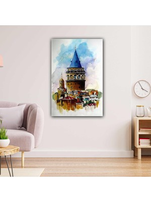 SML Tablo İstanbul Galata Kulesi Yağlı Boya Efekt Kanvas Tablo