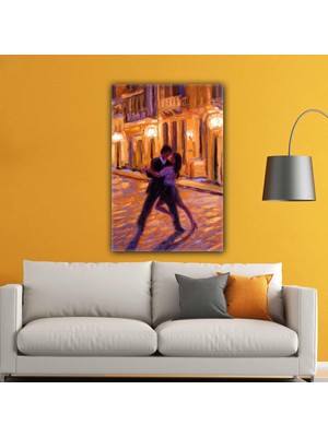 SML Tablo Dans Eden Çift Sokak Sanat Aşk Yağlı Boya Kanvas Tablo