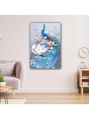 SML Tablo Kabartma Tavus Kuşu Mermer Görünümlü Kanvas Tablo