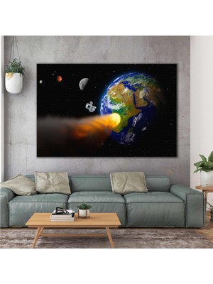 SML Tablo Göktaşı Dünya Uzay Cosmos Yıldızlar Kanvas Tablo