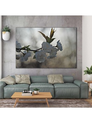SML Tablo Doğa Manzara Dala Konmuş Kuş Kiraz Çiçeği Ağacı Kanvas Tablo