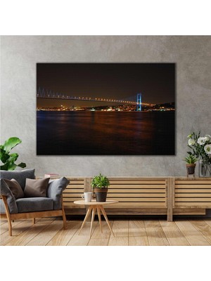 SML Tablo İstanbul Boğaz Köprüsü Manzaralı Gece Işık Manzaralı Kanvas Tablo