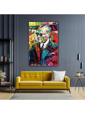 SML Tablo Yağlı Boya Efektli Mustafa Kemal Atatürk Portresi Karizma Gözlük Soyut Kanvas Tablo