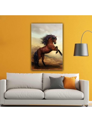 SML Tablo Şaha Kalkmış Kahverengi At Asalet Doğa Manzara Kanvas Tablo