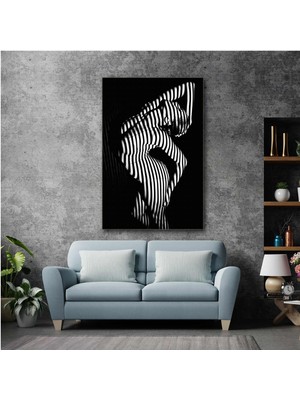 SML Tablo Nü Zebra Desenli Soyut Kadın Çizgili Güneş Işığı Kanvas Tablo