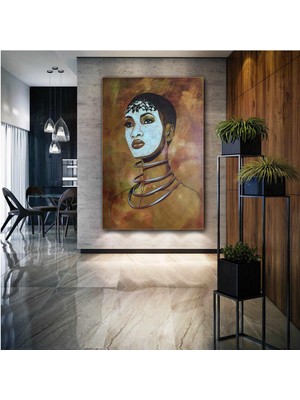 SML Tablo Yüzü Beyaz Boyalı Afrikalı Kadın Sanat Modern Takı Afro Afrika Geleneksel Kıyafet Kanvas Tablo