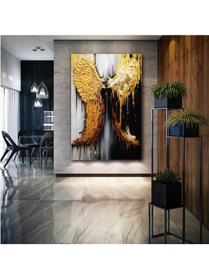 SML Tablo Mermer Üzerinde Altın Melek Kanatları Dekor Soyut Sanat Kanvas Tablo