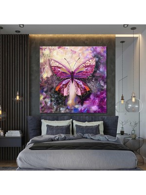 SML Tablo Pembe Renkli Kelebek Hayvan Art Doğa Manzara Kanvas Tablo