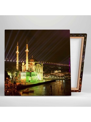 SML Tablo İstanbul Boğaz Köprüsü Işıklar Manzara Camii Kanvas Tablo