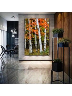 SML Tablo Yağlı Boya Efektli Orman Ağaç Doğa Yeşillik Manzara Kanvas Tablo