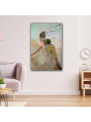 SML Tablo Sürrealizm Doğa Kadın Uçan Kuşlar Manzara Kanvas Tablo
