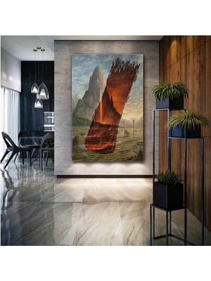 SML Tablo Dinazorlar Fırça Darbesi Üzerinde Yok Oluş Doğa Manzara Dağ Kanvas Tablo