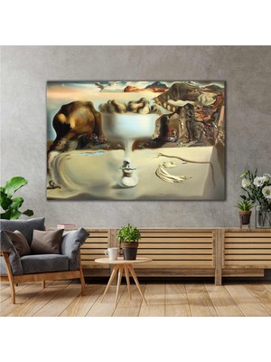SML Tablo Salvador Dali Sahildeki Yüz Ve Meyve Tabağı Sürrealizm Manzara Kanvas Tablo
