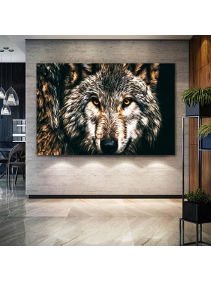 SML Tablo Yağlı Boya Efektli Vahşi Kurt Asalet Hayvan Kanvas Tablo