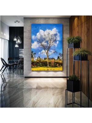 SML Tablo Bulut Yapraklı Ağaç Manzara Doğa Yeşillik Dekor Kanvas Tablo