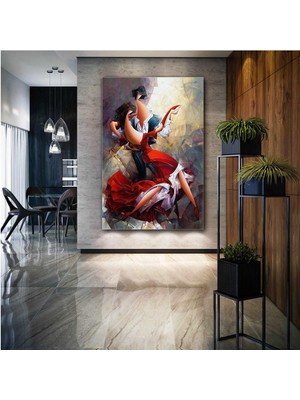 SML Tablo Dans Eden Çiftler Soyut Sanat Müzik Aşk Love Kırmızı Elbise 2 Kanvas Tablo