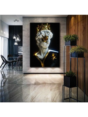 SML Tablo Altın Taçlı Heykel Gold Modern Sanat Altın Çiçek Dekorasyon Kanvas Tablo
