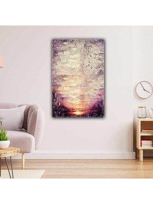 SML Tablo Gün Batımı Kuşlar Güneş Yağlı Boya Efektli Modern Kanvas Tablo