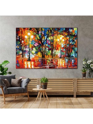 SML Tablo Yağlı Boya Efektli Manzara Işık Lamba Kanvas Tablo