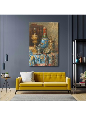 SML Tablo İşlemeli Antika Vazo Tesbiğ Osmanlı Dekor Kanvas Tablo