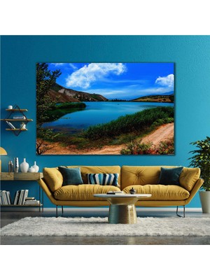 SML Tablo Göl Manzarası Yeşil Doğa Tatil Kanvas Tablo