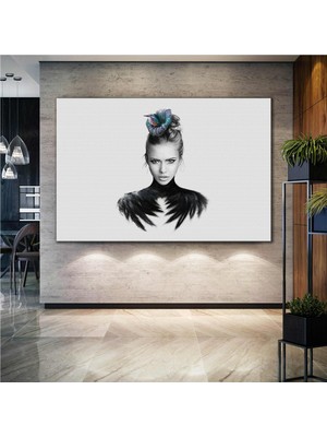 SML Tablo Kuş Saçlı Kadın Model Woman Kanvas Tablo