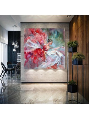 SML Tablo Kırmızı Elbiseli Dans Eden Kadın Sanar Müzik Art Woman Dekor Kanvas Tablo